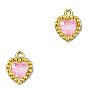 Breloques en acier Inox zirconium coeur Dor&eacute;-rose clair
