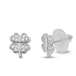 M&eacute;tal TQ laiton boucles d'oreilles / puces d&rsquo;oreilles zirconium tr&egrave;fle Argent&eacute;