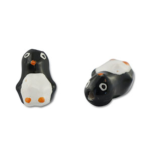 Perles en verre peintes &agrave; la main pingouin Noir-blanc