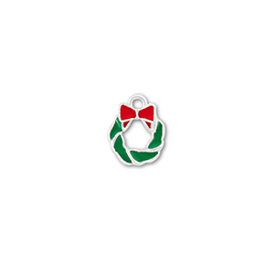 Breloques en m&eacute;tal couronne de no&euml;l Argent&eacute;-vert-rouge