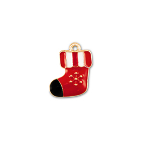 Breloques en m&eacute;tal chaussette de no&euml;l Dor&eacute;-rouge-blanc-noir