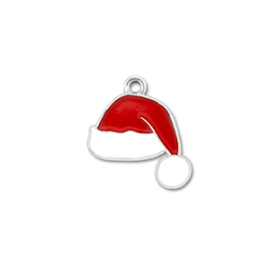 Breloques en m&eacute;tal bonnet de no&euml;l Argent&eacute;-rouge-blanc