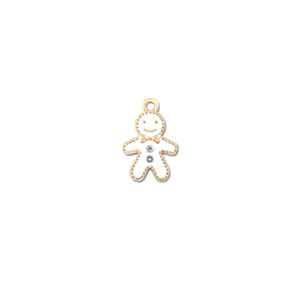 Breloques en m&eacute;tal zirconium bonhomme pain d'&eacute;pices Dor&eacute;-blanc