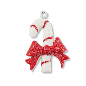 Pendentifs en r&eacute;sine canne &agrave; sucre avec n&oelig;ud Blanc-rouge