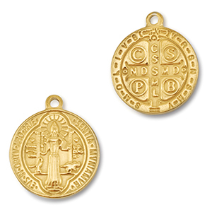 Breloques en acier Inox rond religieuse Dor&eacute;