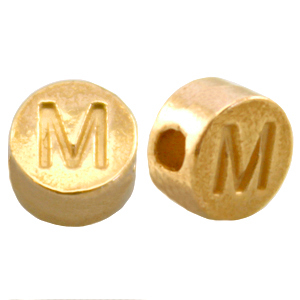 Perles alphabet en m&eacute;tal DQ lettre M Dor&eacute; (sans nickel)