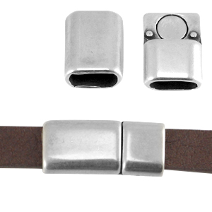 Fermoir aimant&eacute; en m&eacute;tal DQ pour cuir plat 10mm Argent&eacute; antique (sans nickel)