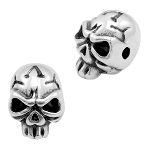 Perles en m&eacute;tal DQ t&ecirc;te de mort Argent&eacute; antique (sans nickel)