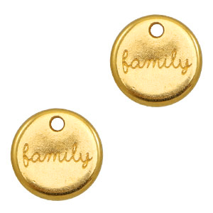 Breloques en m&eacute;tal DQ 12mm  "family" Dor&eacute; (sans nickel)