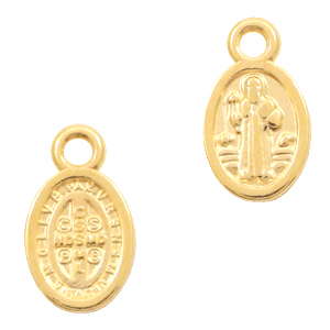 Breloques en m&eacute;tal DQ J&eacute;sus ovale Dor&eacute; (sans nickel)