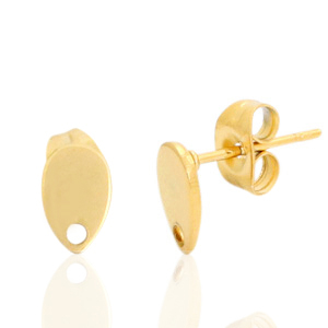 Boucles d'oreilles puces en acier Inox goutte avec anneau Dor&eacute;