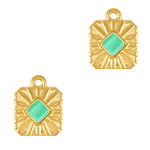 Breloques en m&eacute;tal DQ carr&eacute; Dor&eacute;-bleu veraman (sans nickel)
