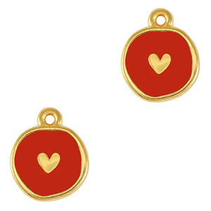 Breloques en m&eacute;tal DQ coeur Dor&eacute;-rouge (sans nickel)