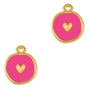 Breloques en m&eacute;tal DQ coeur Dor&eacute;-rose fuchsia n&eacute;on (sans nickel)