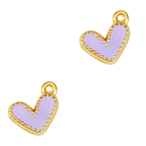 Breloques en m&eacute;tal DQ coeur Dor&eacute;-violet lavande (sans nickel)