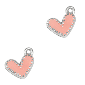 Breloques en m&eacute;tal DQ coeur Argent&eacute; antique-rose saumon (sans nickel)