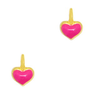 Breloques en m&eacute;tal DQ coeur Dor&eacute;-rose fuchsia n&eacute;on (sans nickel)