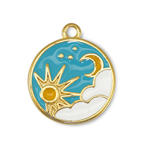 Breloques en m&eacute;tal DQ soleil & lune Blanc-Bleu-Dor&eacute; (sans nickel)