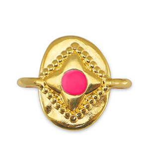 Breloques en m&eacute;tal DQ connecteur ovale Fuchsia-Dor&eacute; (sans nickel)
