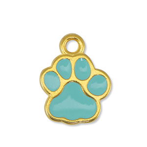 Breloques en m&eacute;tal DQ patte de chien Bleu menthe-Dor&eacute; (sans nickel)