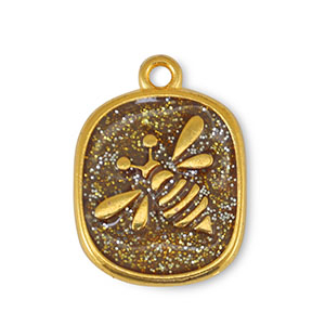 Breloques en m&eacute;tal DQ abeille Paillet&eacute; Topaz-Dor&eacute; (sans nickel)