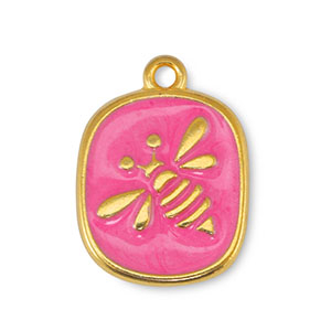 Breloques en m&eacute;tal DQ abeille Perle Fuchsia-Dor&eacute; (sans nickel)