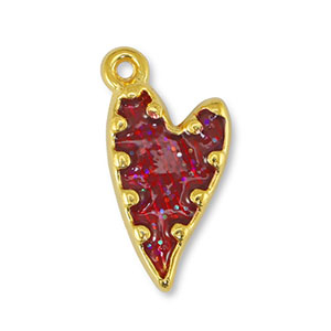 Breloques en m&eacute;tal DQ coeur Paillet&eacute; Rouge-Dor&eacute; (sans nickel)