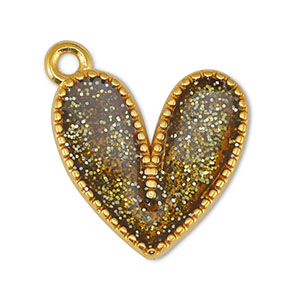 Breloques en m&eacute;tal DQ coeur Paillet&eacute; Topaz-Dor&eacute; (sans nickel)