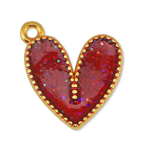 Breloques en m&eacute;tal DQ coeur Paillet&eacute; Rouge-Dor&eacute; (sans nickel)