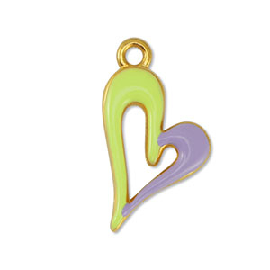 Breloques en m&eacute;tal DQ coeur Jaune citron-Lilas-Dor&eacute; (sans nickel)