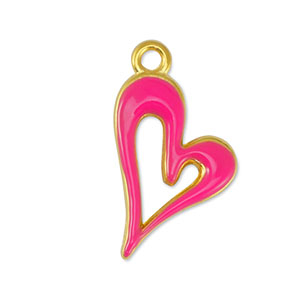 Breloques en m&eacute;tal DQ coeur Fuchsia-Dor&eacute; (sans nickel)