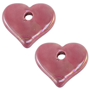 Perles en c&eacute;ramique DQ grecque coeur Rose magenta