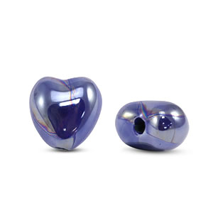 Perles en c&eacute;ramique DQ grecque coeur Blue fonc&eacute;