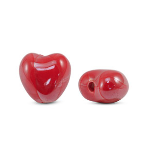 Perles en c&eacute;ramique DQ grecque coeur Rouge