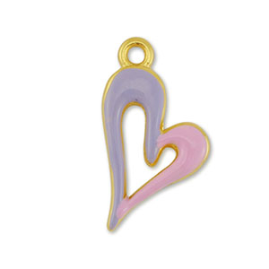 Breloques en m&eacute;tal DQ coeur Dor&eacute;-violet lilas-rose clair (sans nickel)