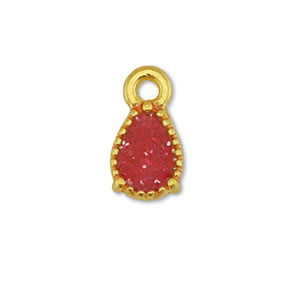 Breloques en m&eacute;tal DQ goutte Dor&eacute;-paillet&eacute; rose rouge (sans nickel)