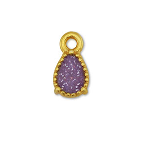 Breloques en m&eacute;tal DQ goutte Dor&eacute;-paillet&eacute; violet (sans nickel)