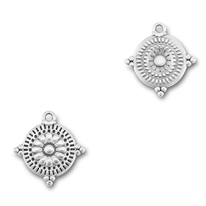 Breloques en m&eacute;tal DQ rond avec fleur Argent&eacute; antique (sans nickel)