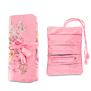 Trousse &agrave; bijoux de voyage avec fleurs Rose