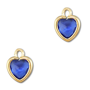 Pendentifs en verre Crystal glass coeur Bleu fonc&eacute;-dor&eacute;