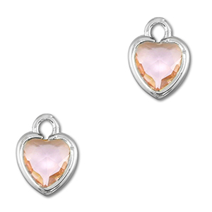 Pendentifs en verre Crystal glass coeur P&ecirc;che-argent&eacute;