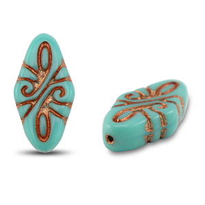 Perles tch&egrave;ques arabesque 19x9mm Turquoise vert-cuivre