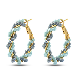 Boucles d&rsquo;oreilles facett&eacute;es cr&eacute;oles torsad&eacute; Bleu clair-bleu denim-dor&eacute;