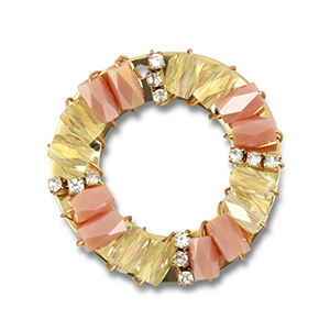Boucles pendentifs facett&eacute;es rond P&ecirc;che rose AB-transparent AB-dor&eacute;