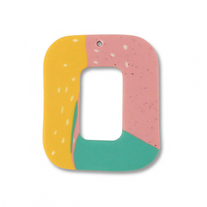 Pendentifs en polym&egrave;re carr&eacute; Vert-rose-jaune ocre