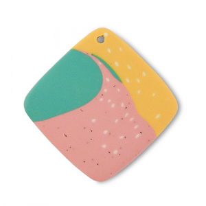 Pendentifs en polym&egrave;re rhombe Vert-rose-jaune ocre