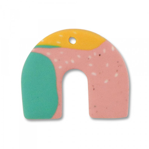 Pendentifs en polym&egrave;re arche Vert-rose-jaune ocre