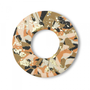 Pendentifs en polym&egrave;re rond Marron-rose-blanc-dor&eacute;