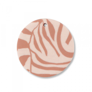 Pendentifs en polym&egrave;re rond Rose p&ecirc;che clair-marron clair