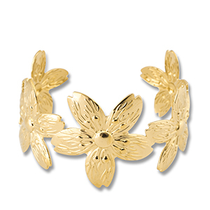 Bracelets en acier Inox jonc fleur Dor&eacute;